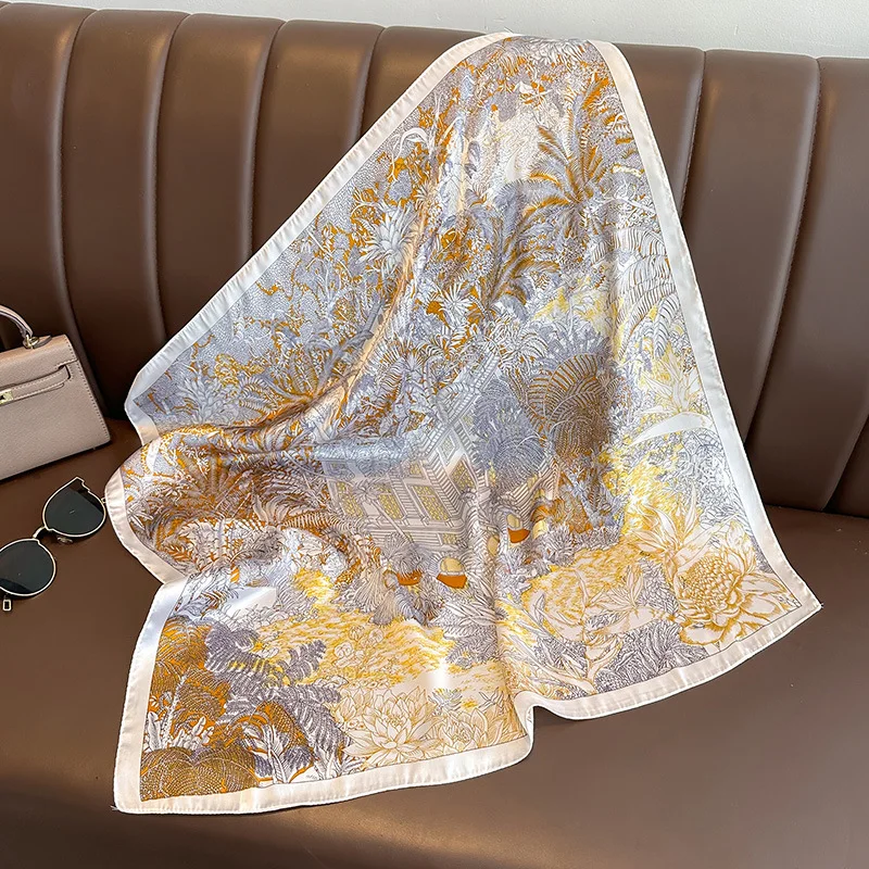 Luxury Floral Silk Square Scarf Women - Image 6