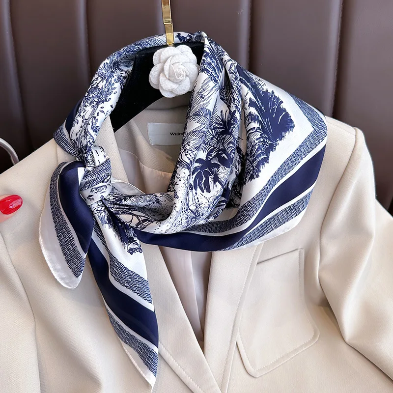 Luxury Floral Silk Square Scarf Women - Image 4