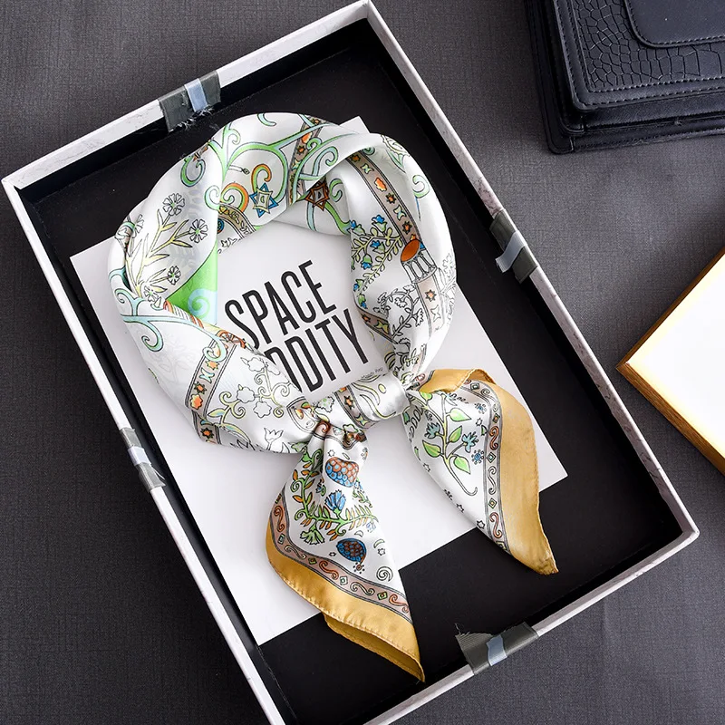 Luxury Floral Silk Square Scarf Women - Image 11