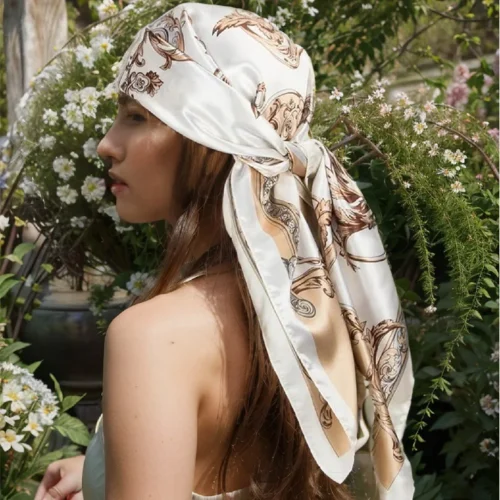 Chain Print Silk Square Scarf 90cm Retro Shawl Women