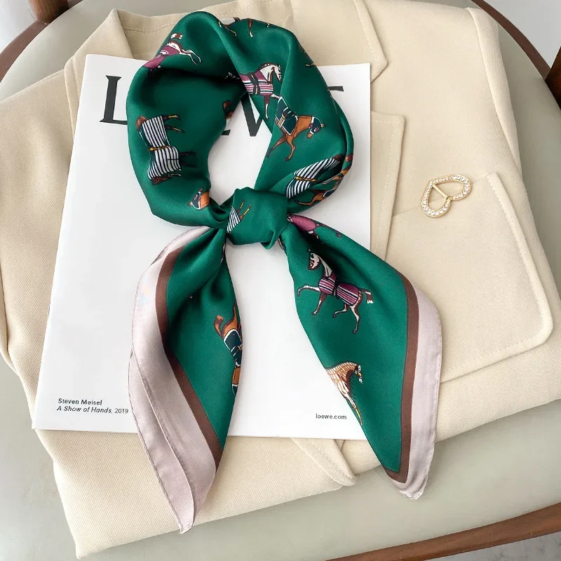 Horse Print Skinny Silk Neckerchief Luxury Design Square Scarf for Women Soft Satin Scarves Bag Ribbon Female Foulard Hairband - Image 3