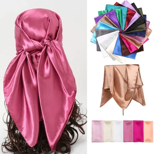 Silk Satin Square Scarf Women Solid Hijab Shawl