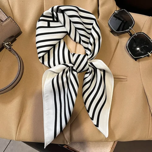Plaid Silk Square Scarf Women Satin Neck Hair Tie Hijab